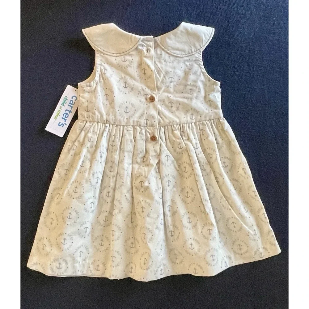 New Carter's Nautical Dress Baby Girls 12 Months 12m Peter Pan Collar Just One U